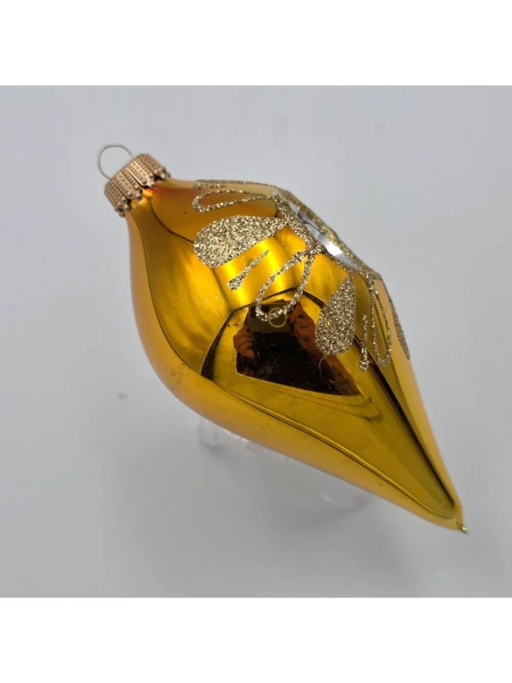 Reflector Indent Glass Ornament Icicle Yellow Gold Glitter Christmas 4
